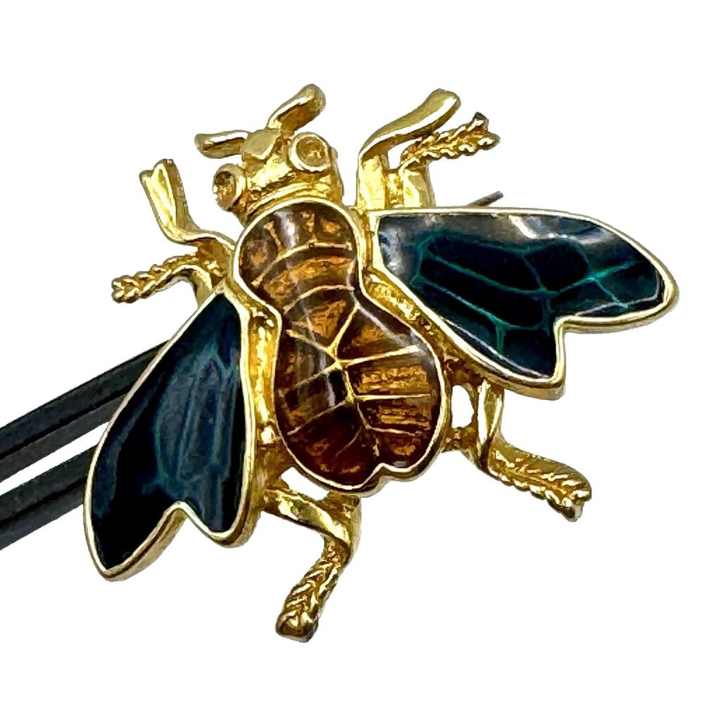 Trifari Enamel Bee Fly Bug Pin Gold Plated Brooch Vintage Womens Jewelry